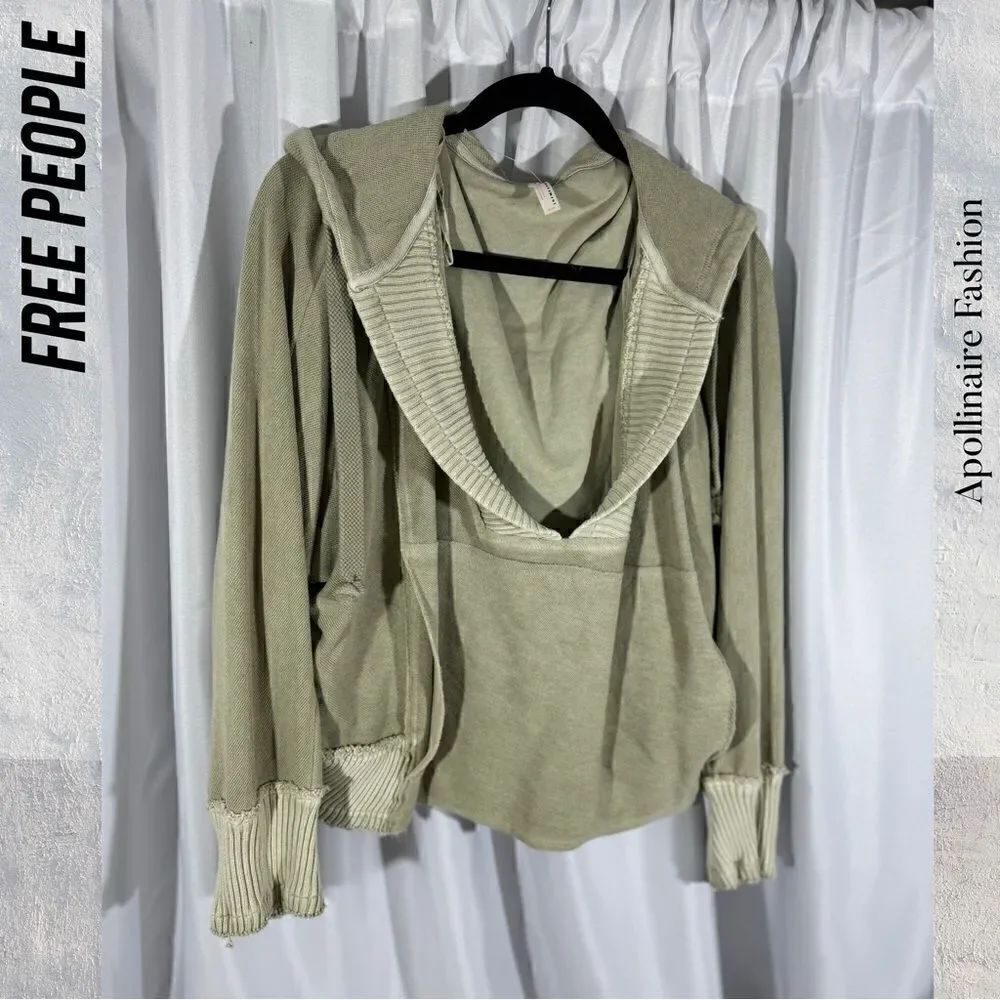 FP MOVEMENT WRAP V NECK HOODIE PULLOVER NWOT IN MOSS MEDIUM